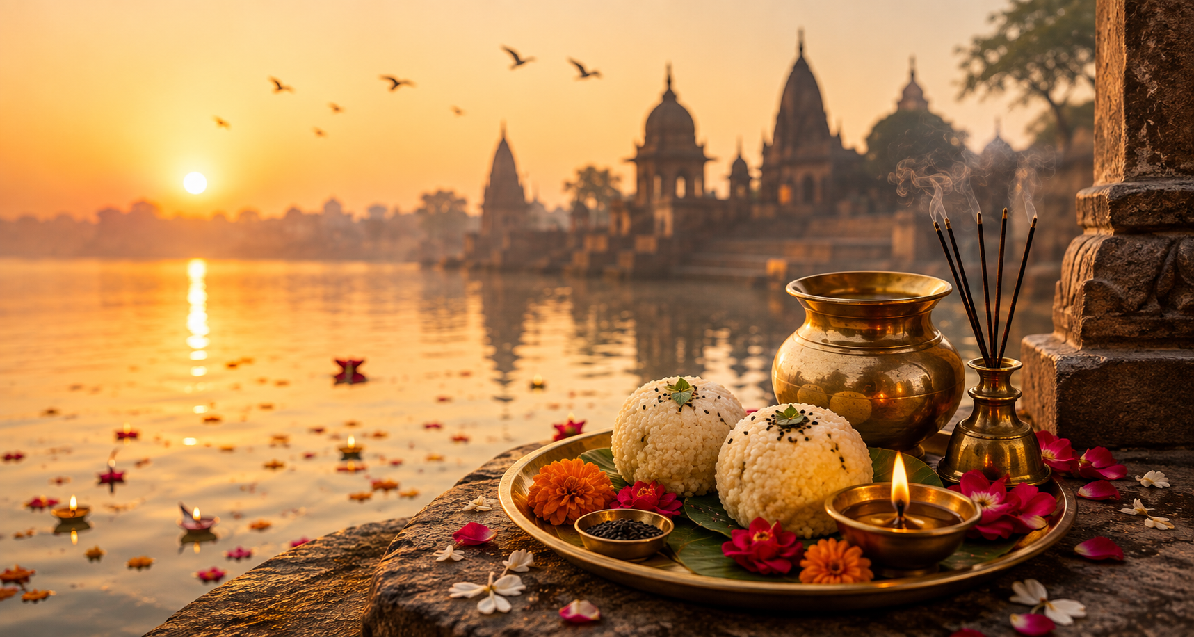 Pitru ritual offering beside a river
